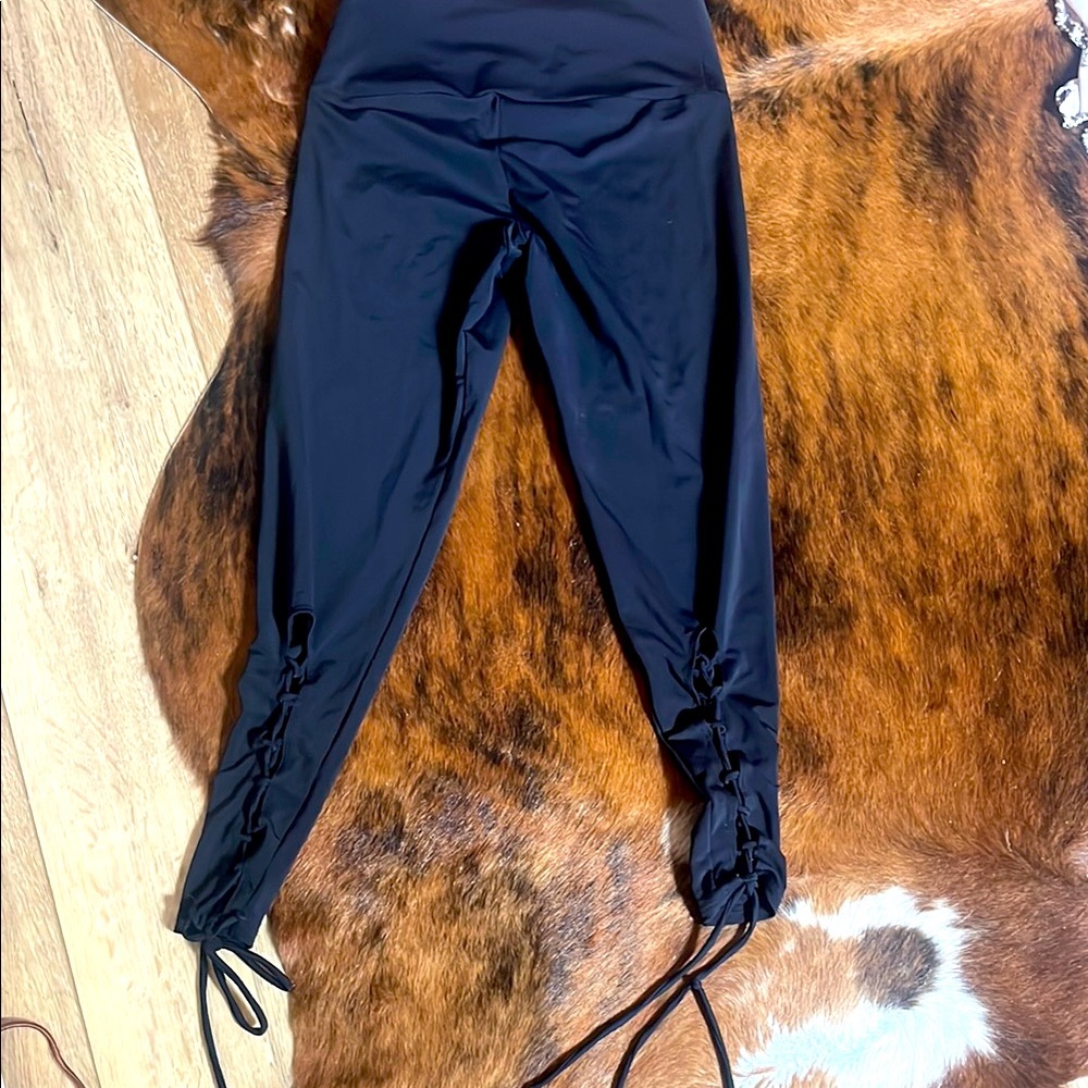 Black Leggings with Lace-Up Detail